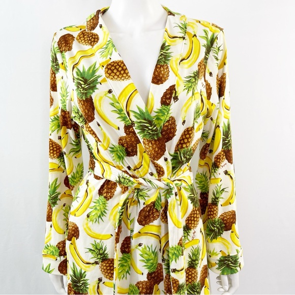 Mason Grey TROPICAL SMOOTHIE Fruit Print Classic Short Robe Women's Size M - Picture 4 of 11